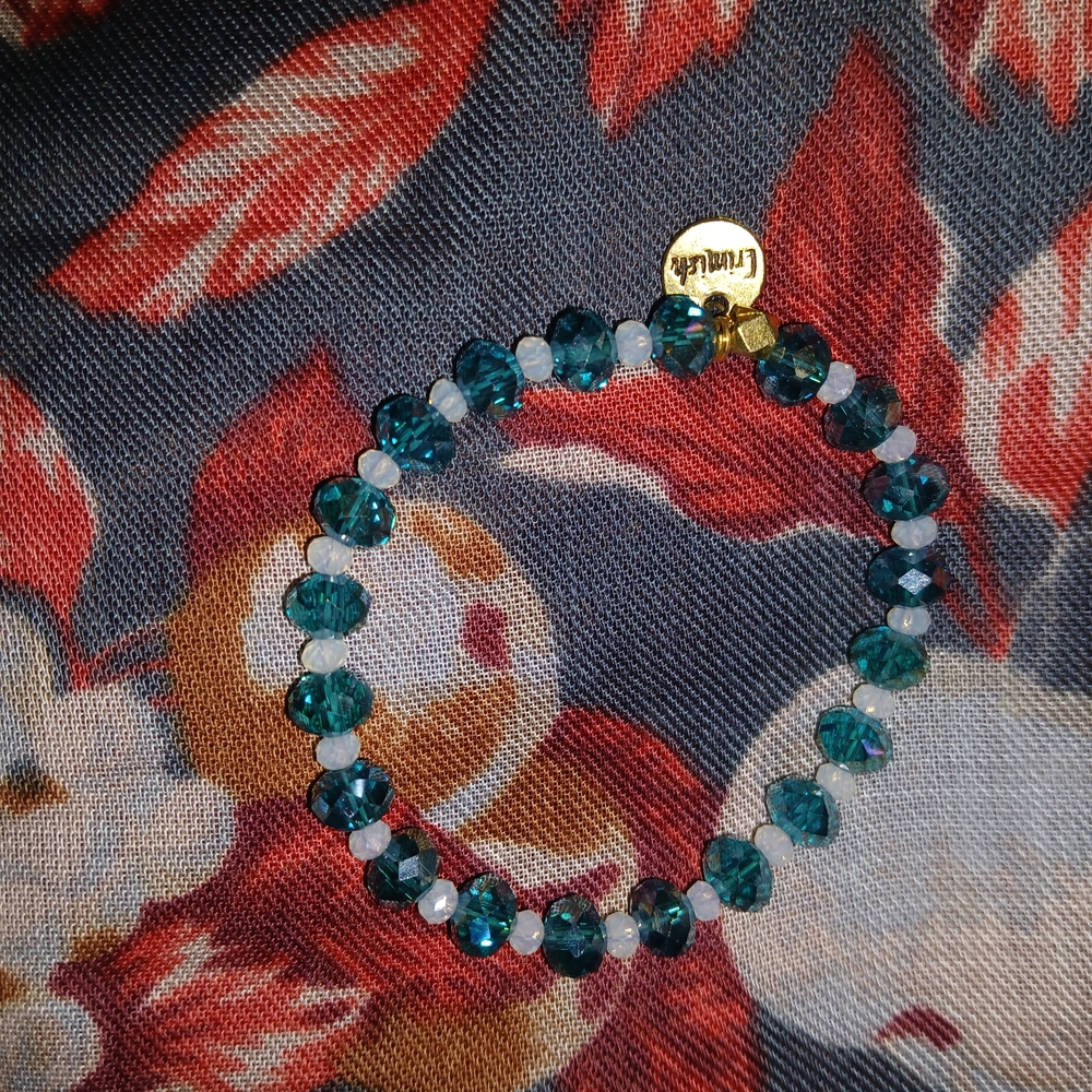 Gold and Teal Beaded Bracelet